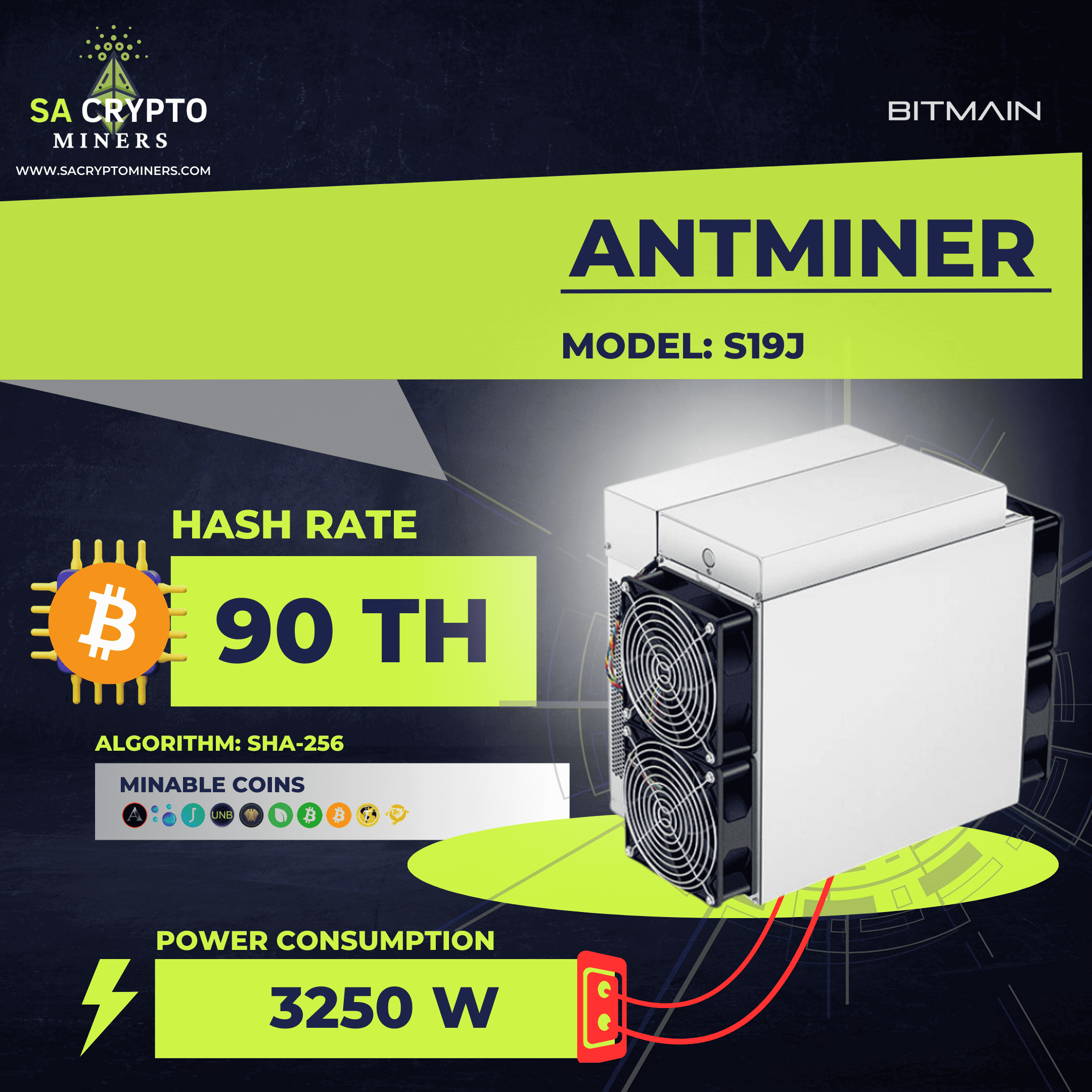 New Bitmain Antminer S19 90TH Bitcoin Miner