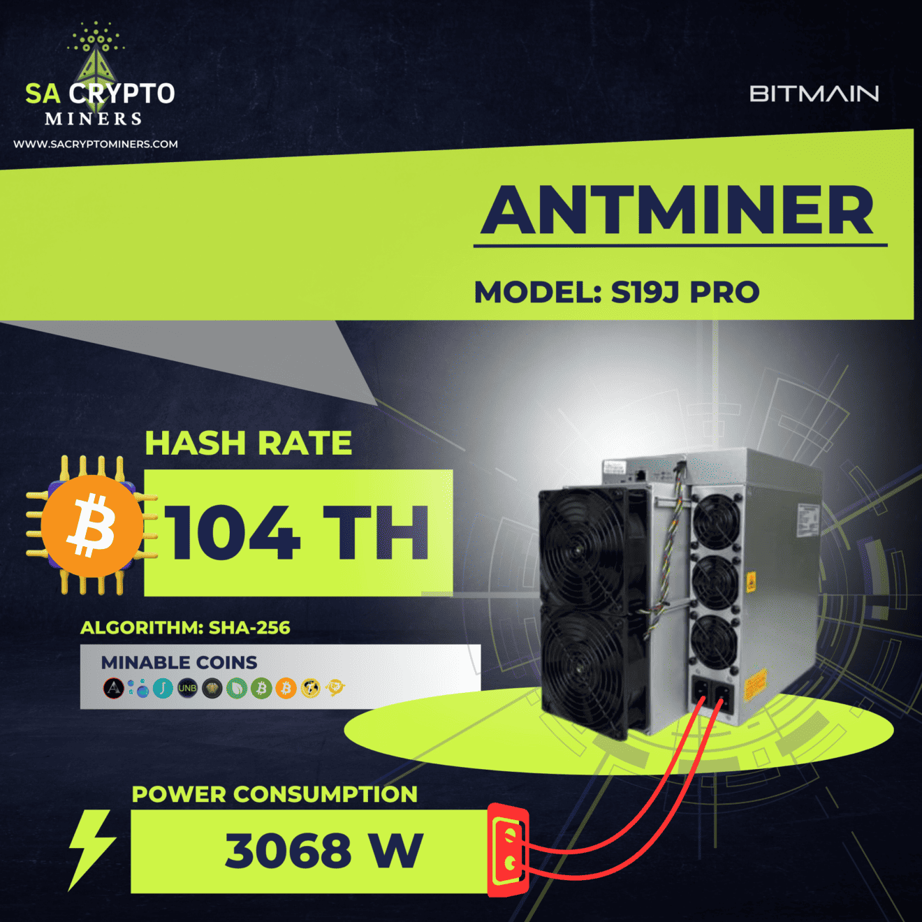New Bitmain Antminer S19j Pro 104TH/S Bitcoin Miner - SA Crypto Miners