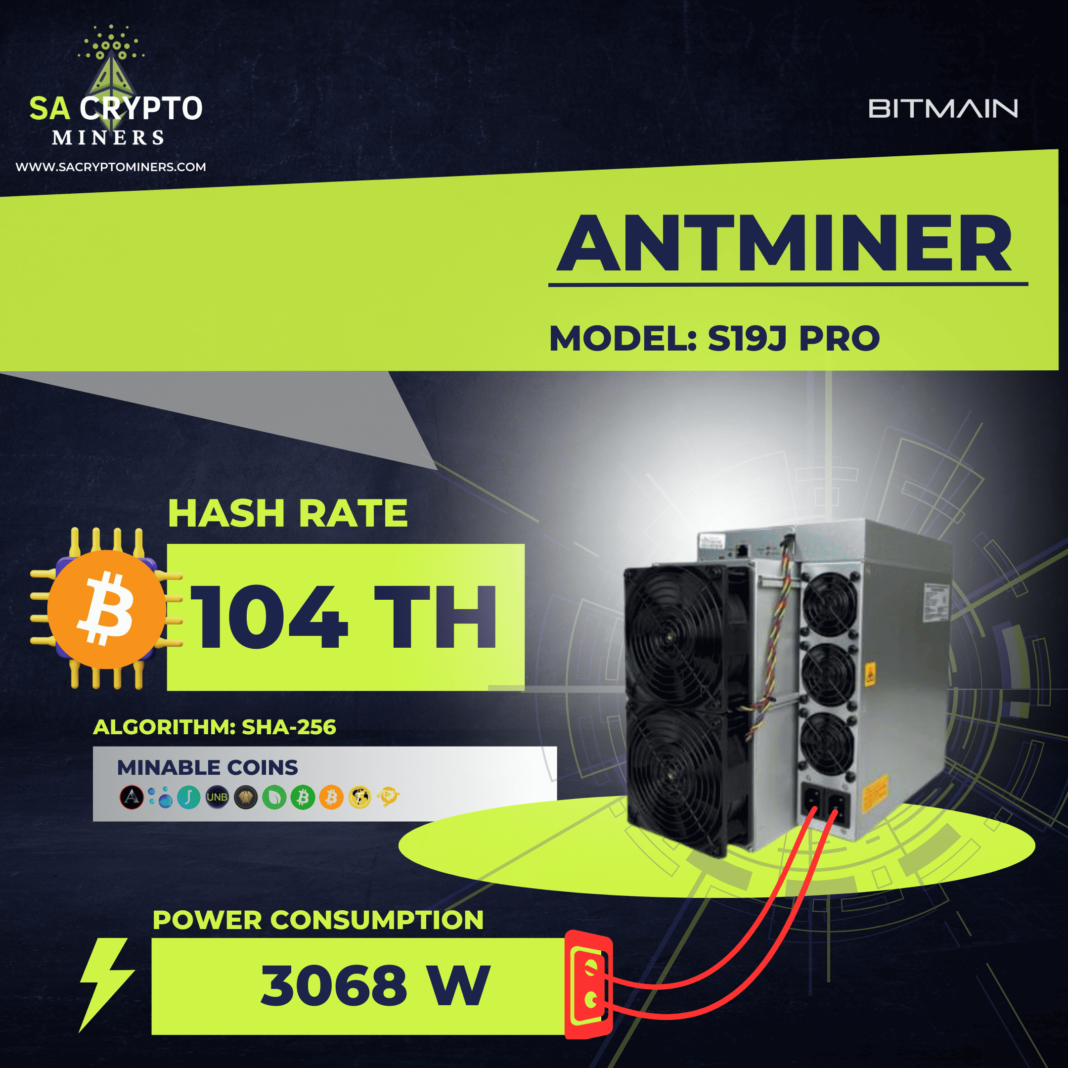 New Bitmain Antminer S19j Pro 104TH/S Bitcoin Miner