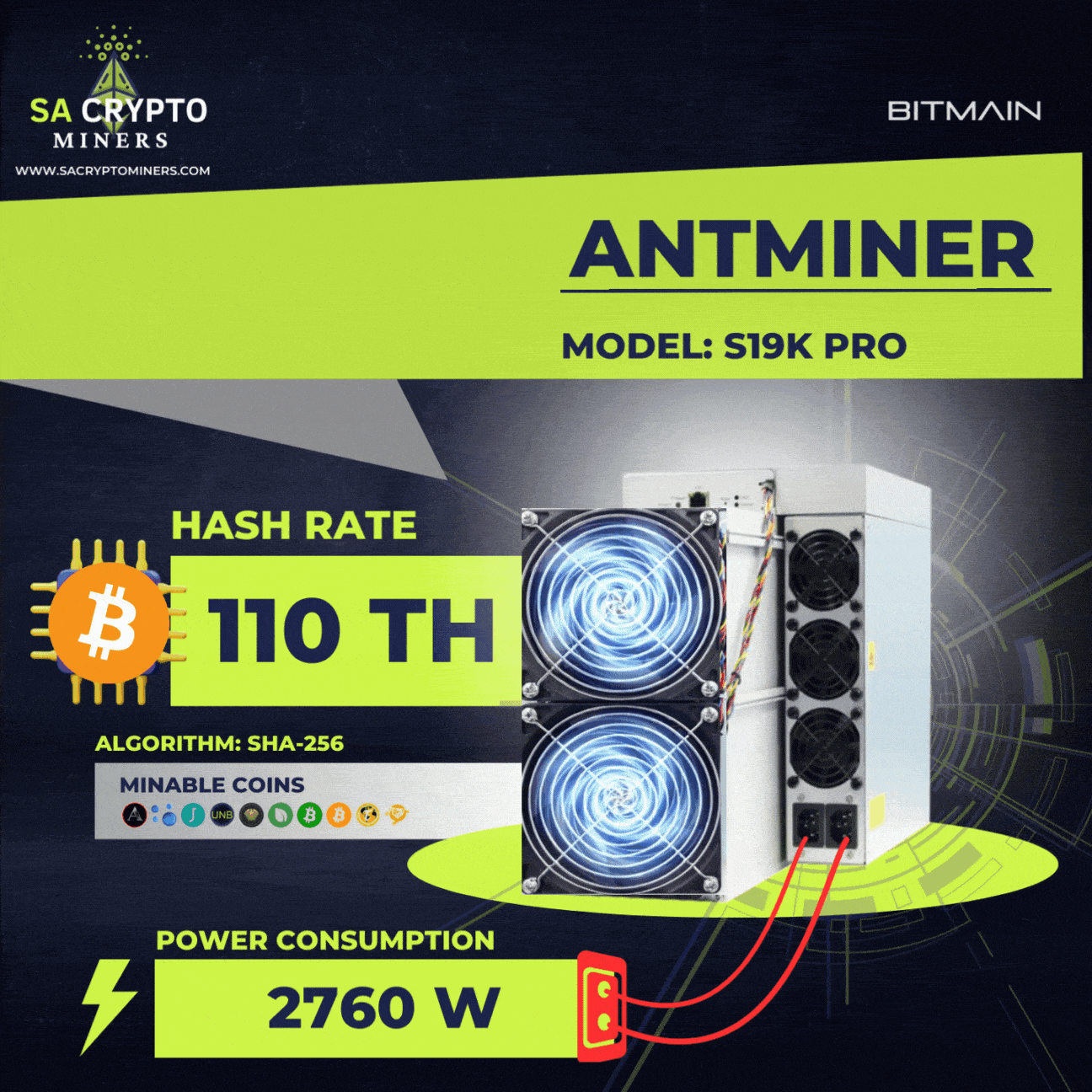 New Bitmain Antminer S19k Pro 110TH/S Bitcoin Miner
