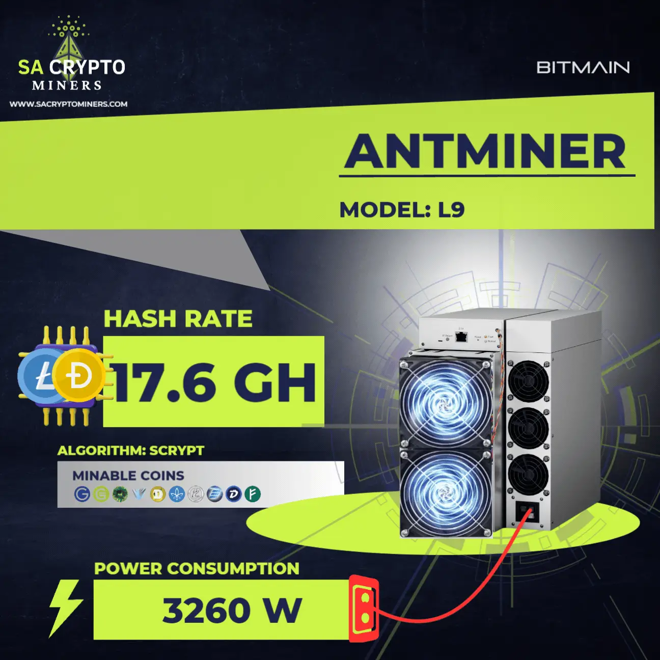 Bitmain Antminer L9 Dogecoin Miner 17.6GH 3260W