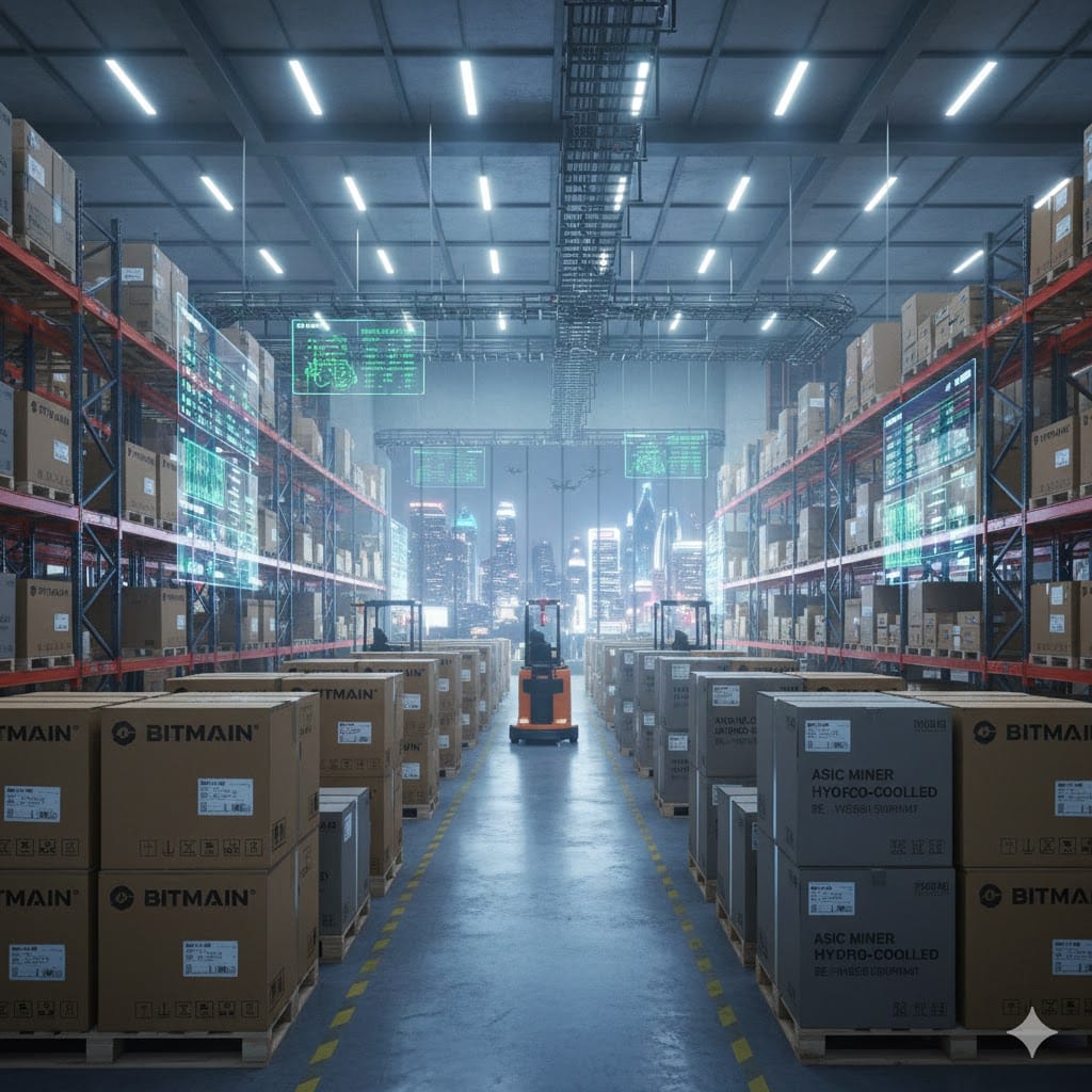 Warehouse filled with mining equipment boxes
