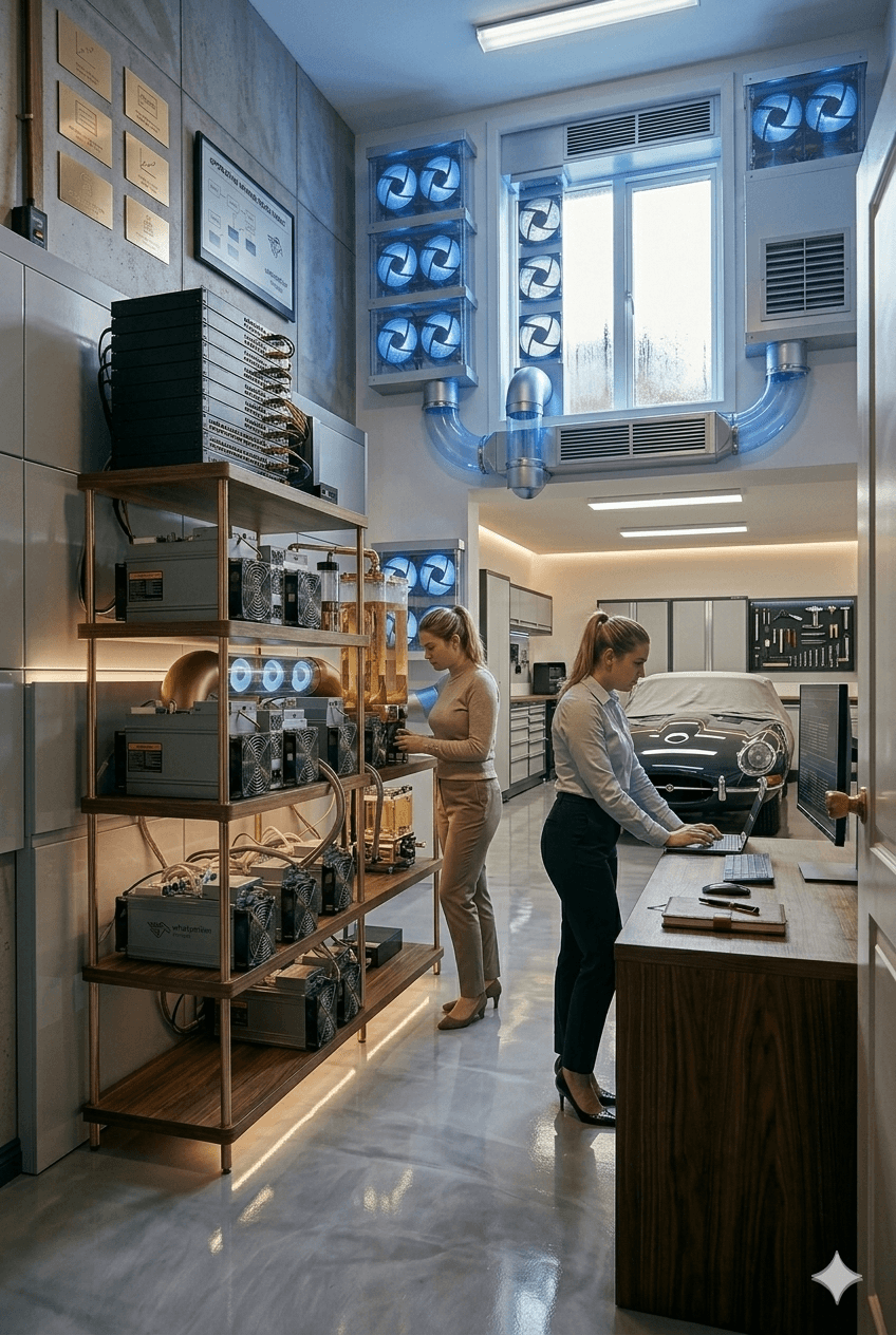 Women working in a crypto-mining room